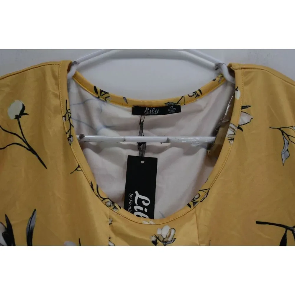 NWT Lilly Women's XL 3/4 Sleeve Long Stretch Dress Flower Print Ruffle Bottom - Picture 5 of 8